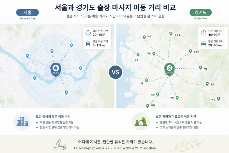 서울과 경기도 출장 마사지 이동 거리와 교통 환경 비교