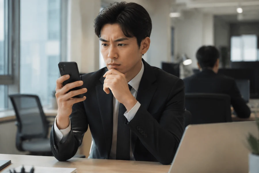 출장 중 갑작스러운 일정 변경으로 예약을 고민하는 직장인